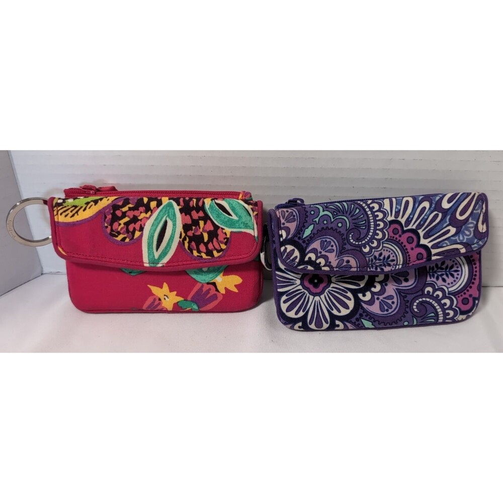 Set of two Vera Bradley keychain ID/card holders purple and red